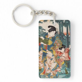 Classic vintage ukiyo-e geisha and child Utagawa Keychains