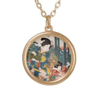 Classic vintage ukiyo-e geisha and child Utagawa Custom Jewelry