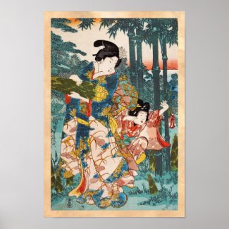 Classic vintage ukiyo-e geisha and child Utagawa Poster