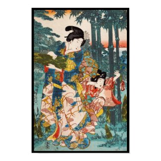 Classic vintage ukiyo-e geisha and child Utagawa Print