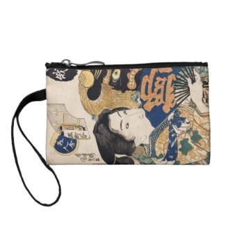 Classic vintage ukiyo-e geisha with fan Utagawa Coin Purses