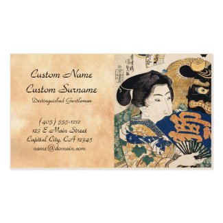 Classic vintage ukiyo-e geisha with fan Utagawa Business Card Templates