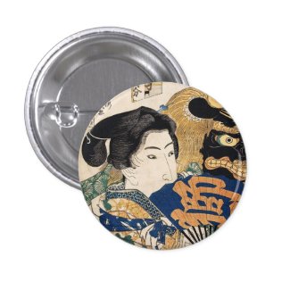 Classic vintage ukiyo-e geisha with fan Utagawa Button