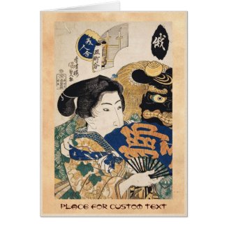 Classic vintage ukiyo-e geisha with fan Utagawa Cards