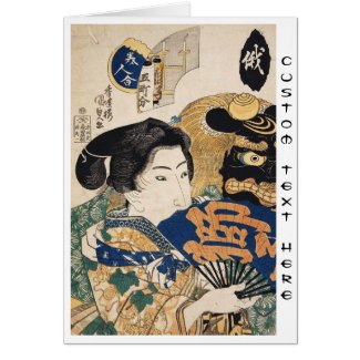 Classic vintage ukiyo-e geisha with fan Utagawa Cards