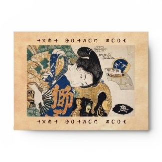 Classic vintage ukiyo-e geisha with fan Utagawa Envelopes