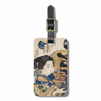 Classic vintage ukiyo-e geisha with fan Utagawa Luggage Tag