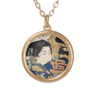 Classic vintage ukiyo-e geisha with fan Utagawa Personalized Necklace