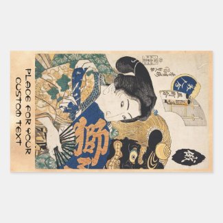 Classic vintage ukiyo-e geisha with fan Utagawa Rectangle Stickers