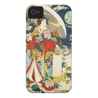 Classic vintage ukiyo-e geisha with umbrella iPhone 4 cover