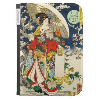 Classic vintage ukiyo-e geisha with umbrella kindle keyboard covers