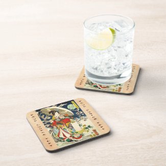 Classic vintage ukiyo-e geisha with umbrella drink coaster