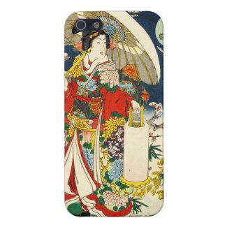 Classic vintage ukiyo-e geisha with umbrella cases for iPhone 5