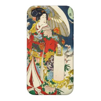 Classic vintage ukiyo-e geisha with umbrella iPhone 4 cover