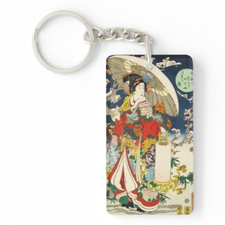 Classic vintage ukiyo-e geisha with umbrella rectangle acrylic key chains