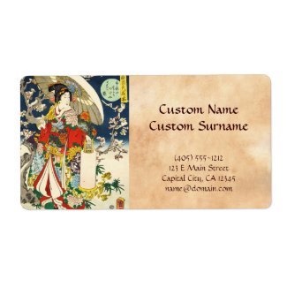 Classic vintage ukiyo-e geisha with umbrella personalized shipping label