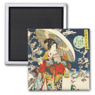 Classic vintage ukiyo-e geisha with umbrella fridge magnet