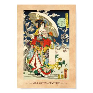 Classic vintage ukiyo-e geisha with umbrella print