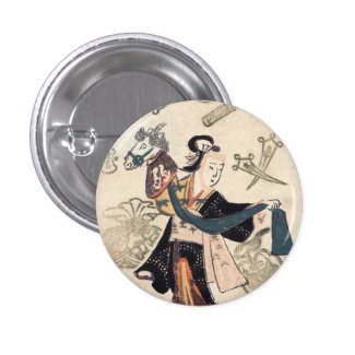 Classic vintage ukiyo-e japanese woman and puppet pinback buttons
