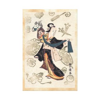 Classic vintage ukiyo-e japanese woman and puppet canvas prints