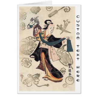Classic vintage ukiyo-e japanese woman and puppet cards