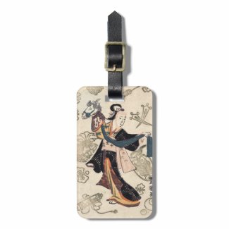 Classic vintage ukiyo-e japanese woman and puppet tags for bags
