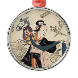 Classic vintage ukiyo-e japanese woman and puppet ornament