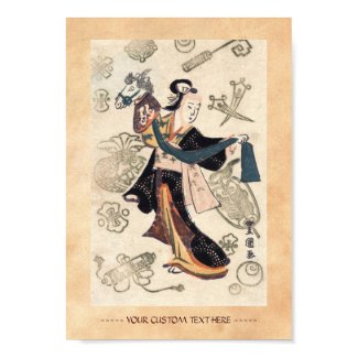 Classic vintage ukiyo-e japanese woman and puppet poster