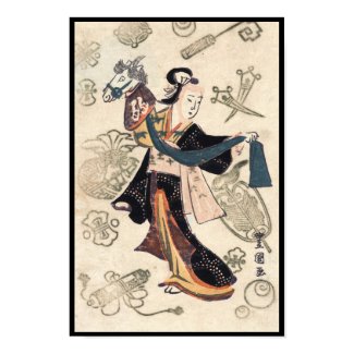 Classic vintage ukiyo-e japanese woman and puppet print