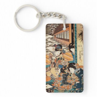 Classic vintage ukiyo-e three geishas Utagawa art Key Chain