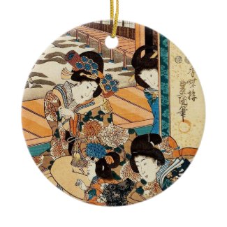 Classic vintage ukiyo-e three geishas Utagawa art Christmas Tree Ornaments