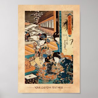 Classic vintage ukiyo-e three geishas Utagawa art Poster