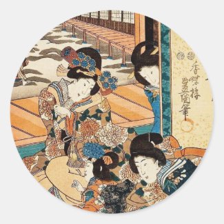 Classic vintage ukiyo-e three geishas Utagawa art Stickers