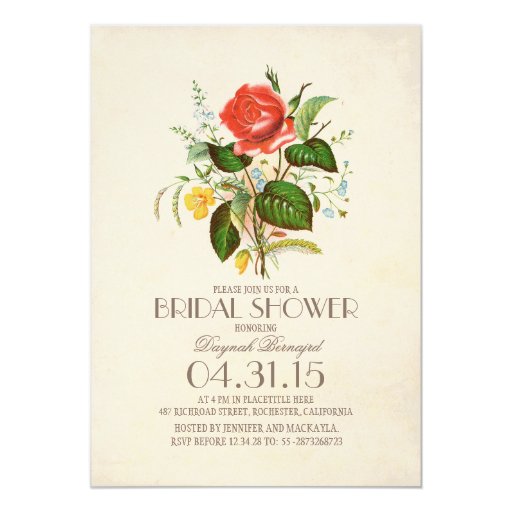 classic vintage watercolor flower bridal shower personalized announcements
