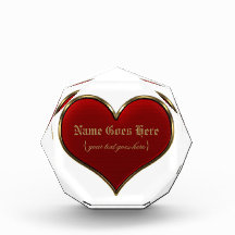 Classic Vivid Red Heart with Gold Metallic Border Acrylic Award