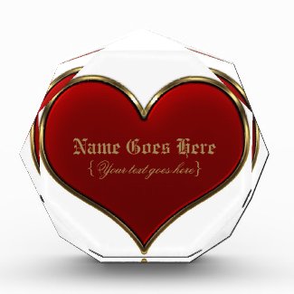 Classic Vivid Red Heart with Gold Metallic Border Award