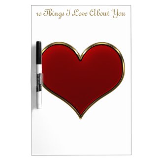 Classic Vivid Red Heart with Gold Metallic Border Dry Erase Whiteboards