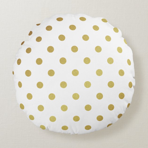 Classic White and Gold Glitter Polka Dots Round Pillow-0