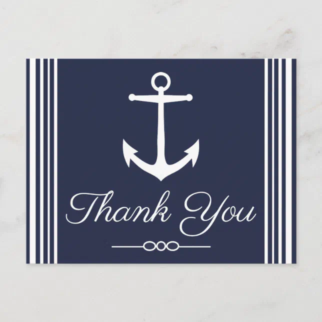 Classic White Nautical Anchor Navy Blue Thank You Postcard Zazzle