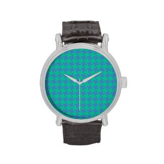 Classic Wristwatch: Blue, Green Dogtooth Pattern