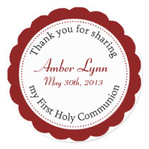 Classique Communion Cranberry Red Round Sticker stickers