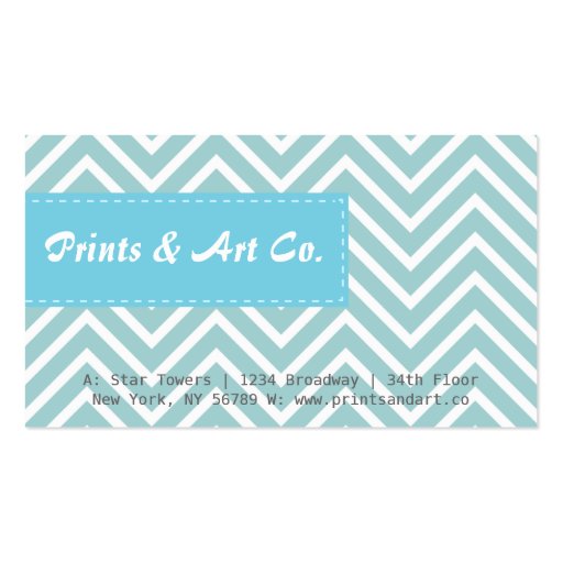 Classy and Elegant, blue and white chevron pattern Business Cards (back side)