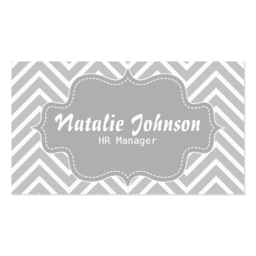 Classy and Elegant, grey and white chevron pattern Business Card Templates (front side)