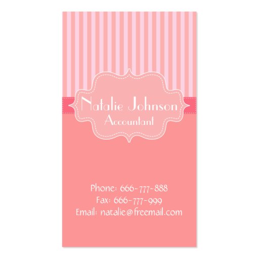 Classy and Elegant, Pink Stripes Background Business Card (front side)
