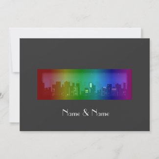 Classy and Elegant Rainbow Skyline LGBT Wedding invitation