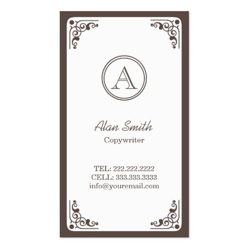 Classy Art Deco Border Copywriter Business Card Template (front side)