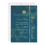 Classy Bar Mitzvah/teal blue/gold Custom Invitations