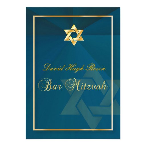 Classy Bar Mitzvah/teal blue/gold Custom Invitations
