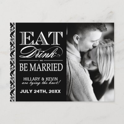 Classy Black and White Damask Save the Date Postcard