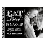 Classy Black and White Damask Save the Date Postcard